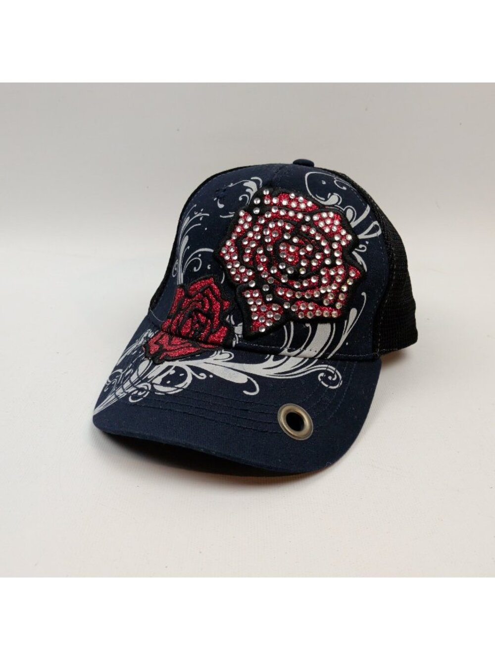Y2K KB Ethos Hat Cap Grunge Goth Alt Embellishment Rose Rhinestone Mcbling Cyber